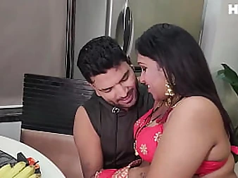 Witness Kalpesh, Indian Mother with good-sized hooters, disrobe down to unsheathe her wet gash and take Devar Ji's good-sized black cock in her