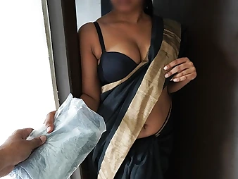 HotSaree, the mischievous Sri Lankan Sinhala hook-up schoolteacher, gets her large funbags screwed by a delivery stud while her spouse is