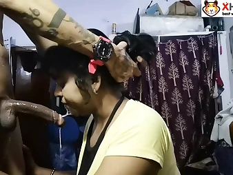 My Indian step-sister gets her face filled with cum while I see in Hindi