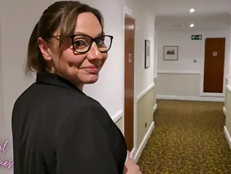 Hot MILF with big natural tits gets seduced by motel boss and gets showered